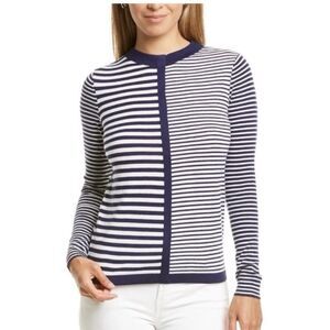 J. McLaughlin Striped Cashmere Blend Sweater Small Navy Blue White